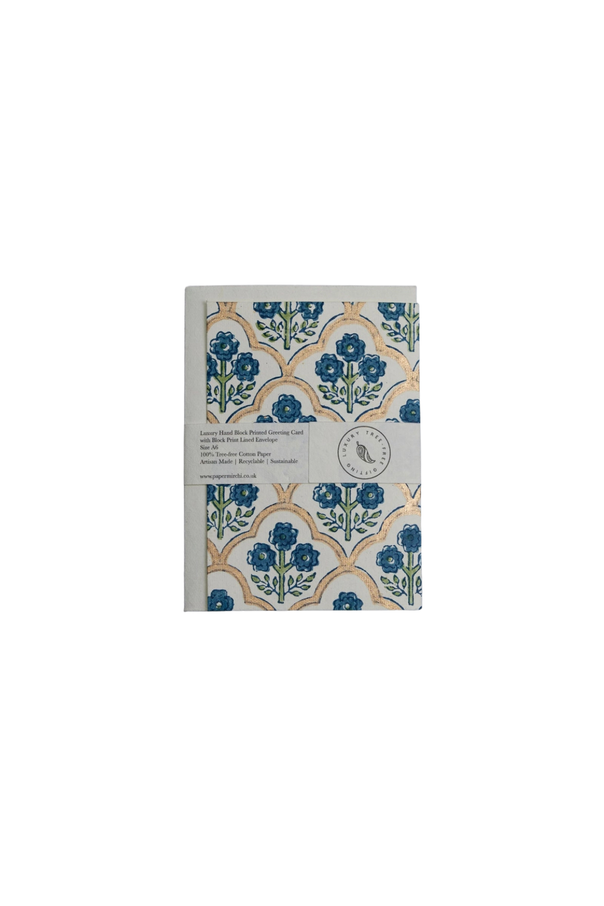 Hand Block Printed Card Trellis Indigo