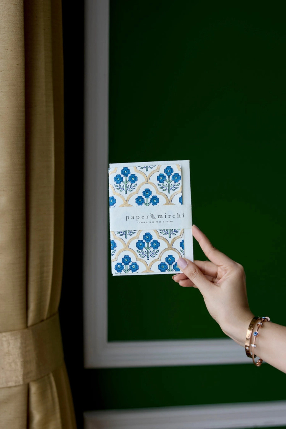 Hand Block Printed Card Trellis Indigo