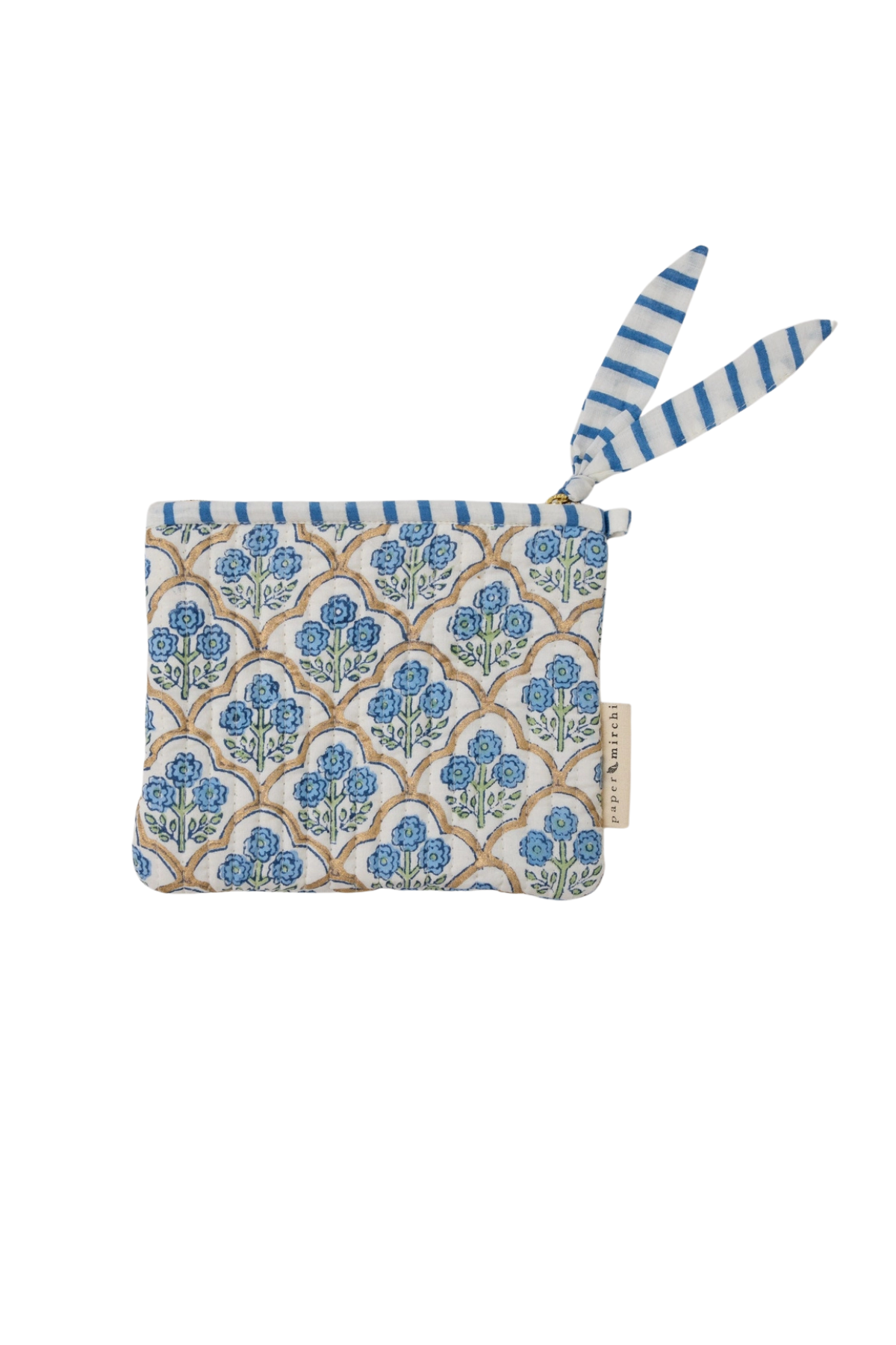 Organic Cotton Pouch Floral Indigo Medium