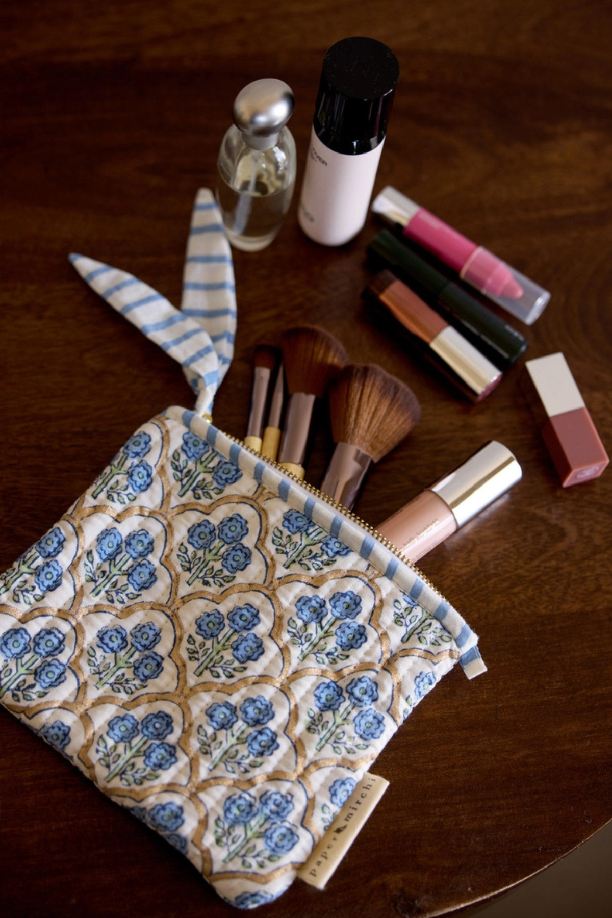 Organic Cotton Pouch Floral Indigo Medium