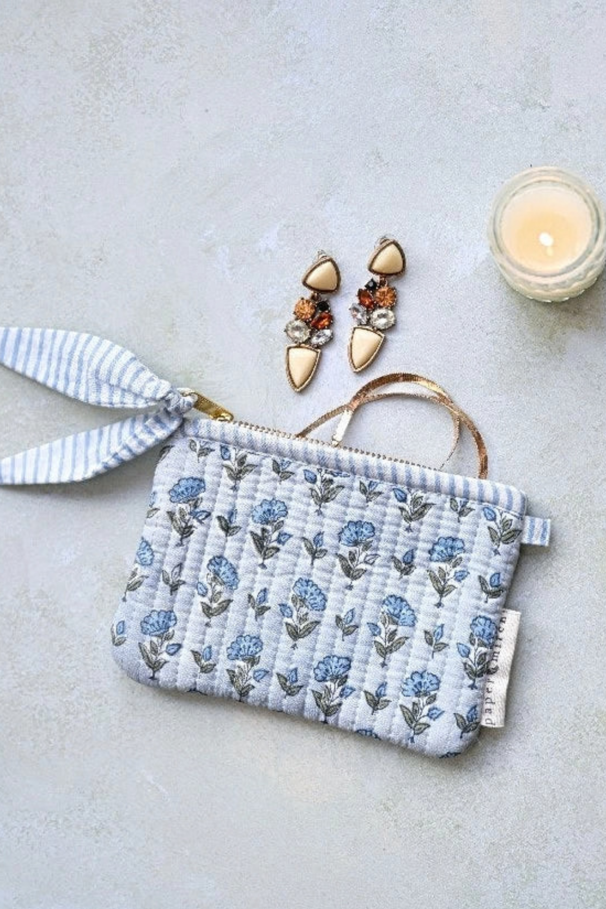 Organic Cotton Pouch Small Ditsy Floral Blue