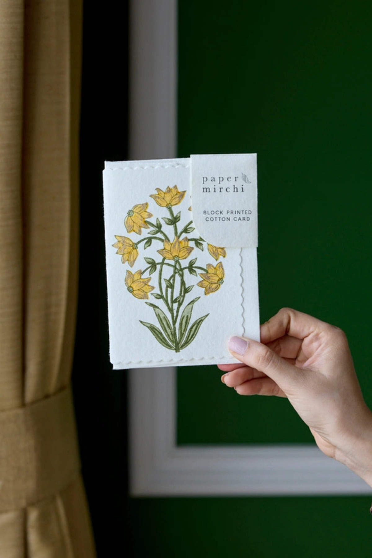 Hand Block Printed Card Champaca Saffron