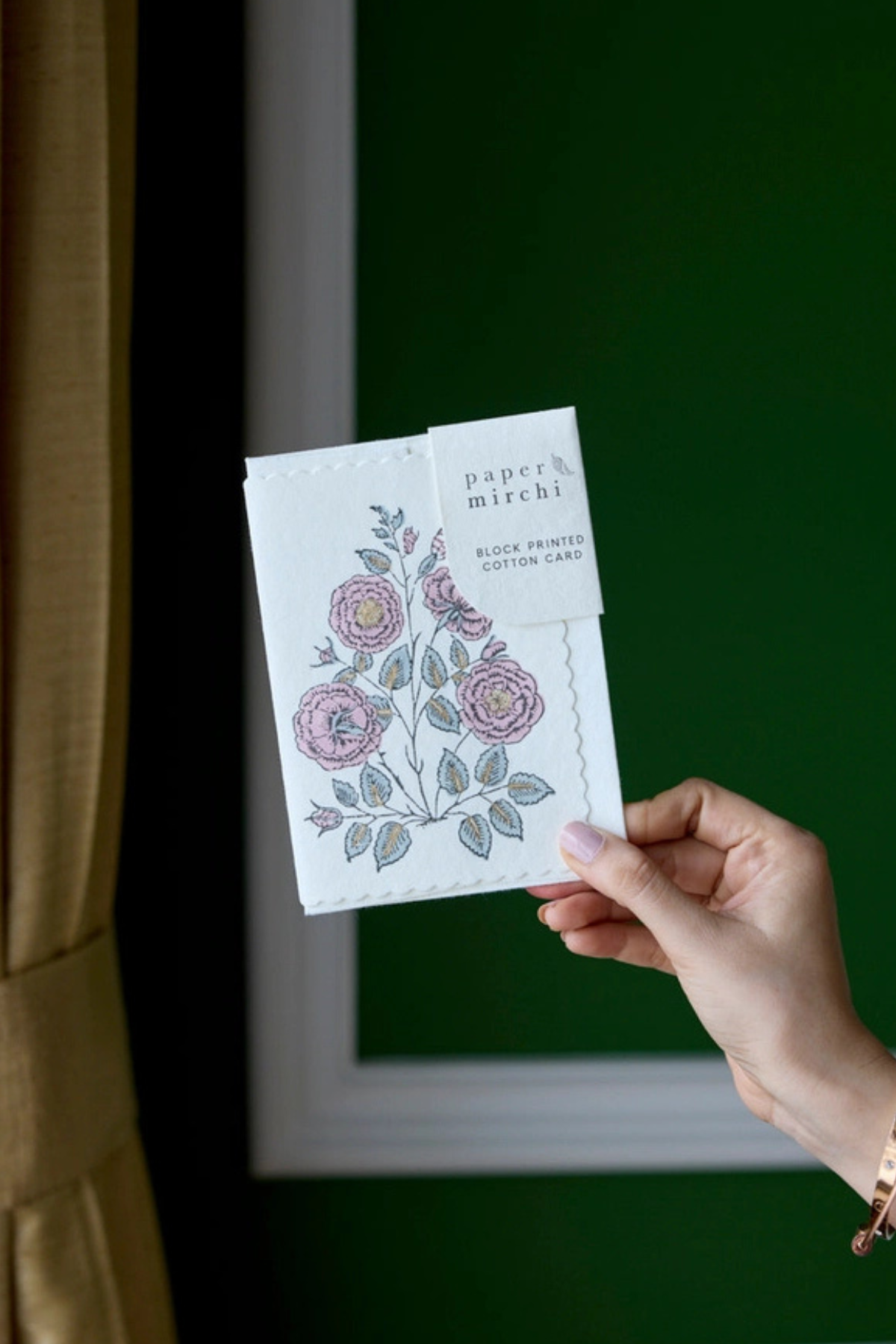 Hand Block Printed  Card Dusky Pink
