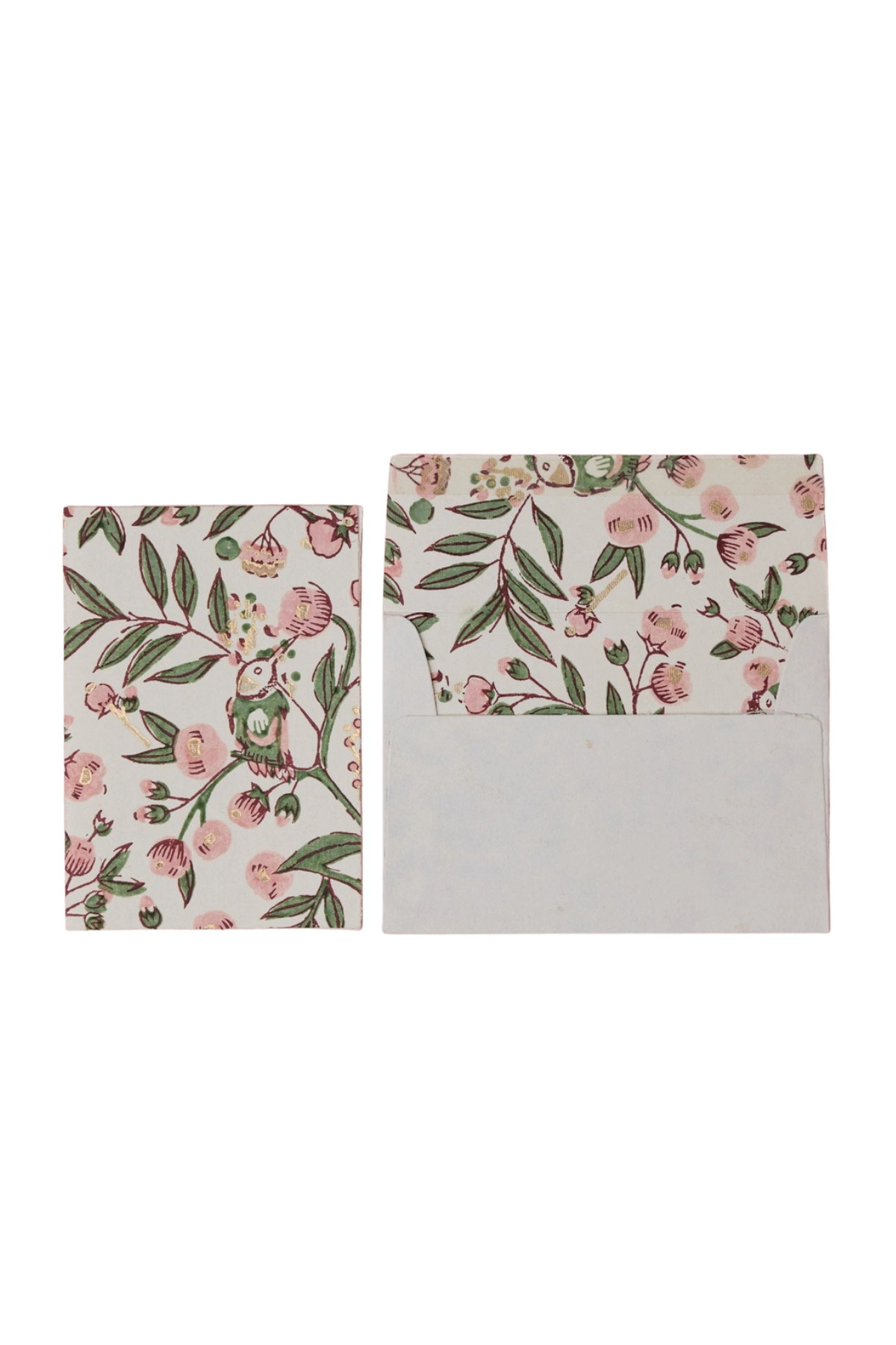 Hand Block Printed Card Song Birds Blush