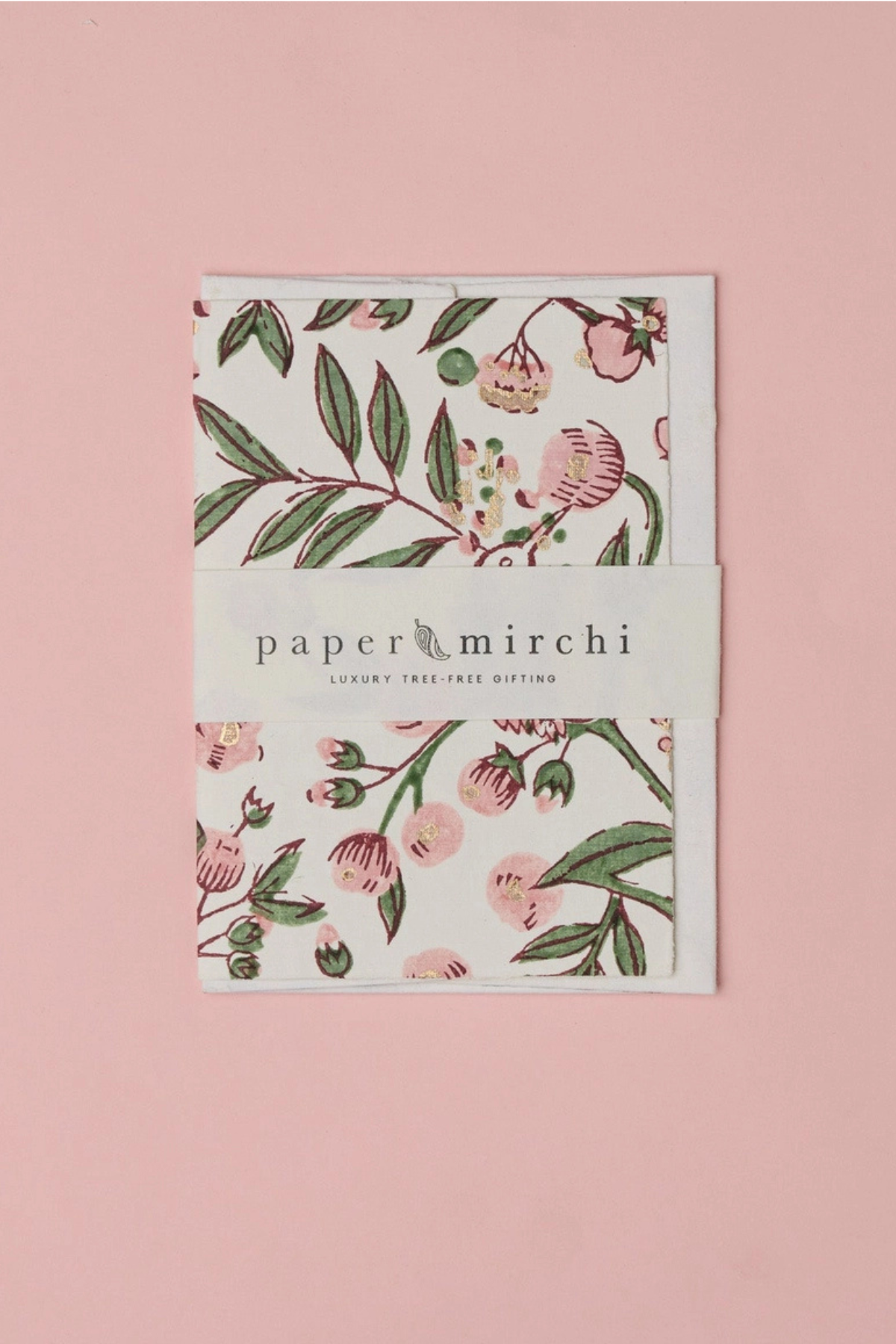 Hand Block Printed Card Song Birds Blush