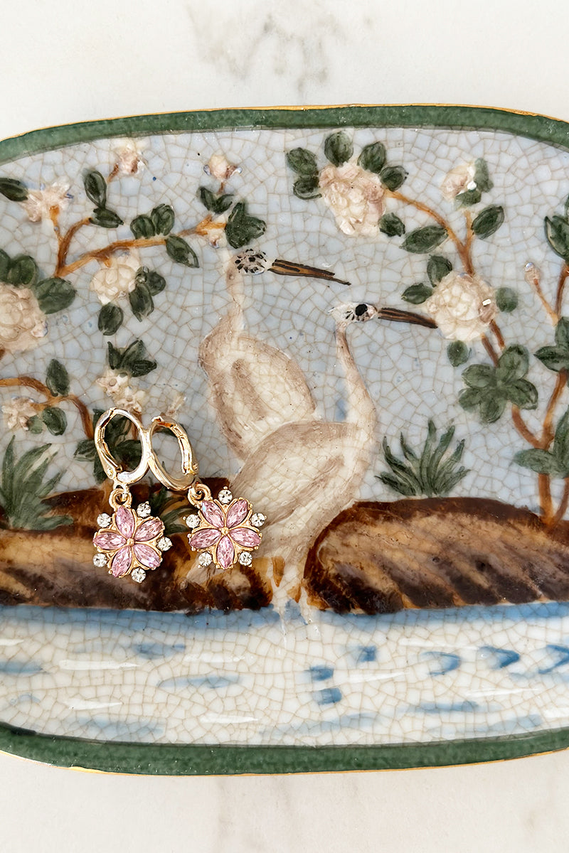 Pink Crystal Flower Drop Earrings