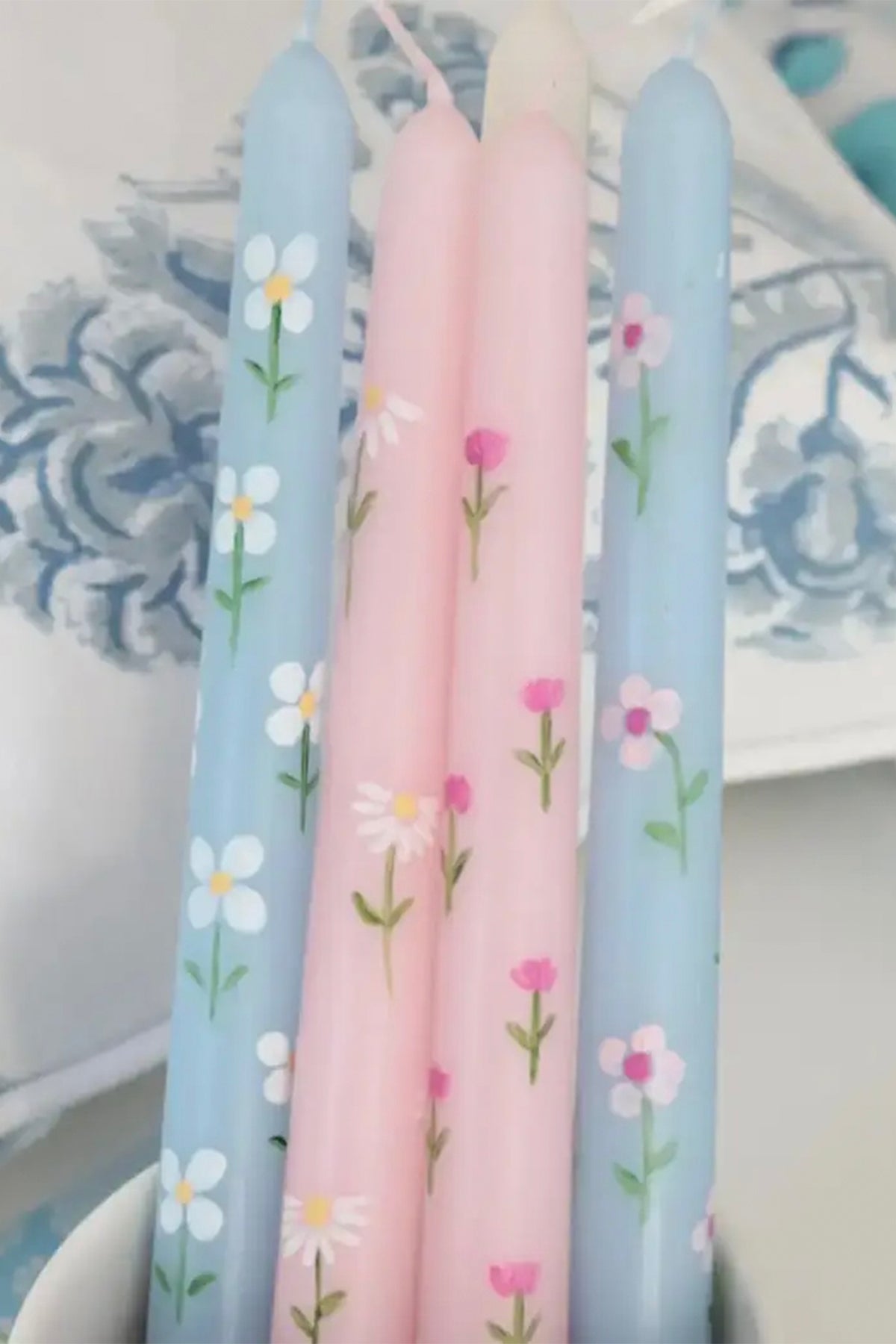 Pink Daisy Hand Painted Candle