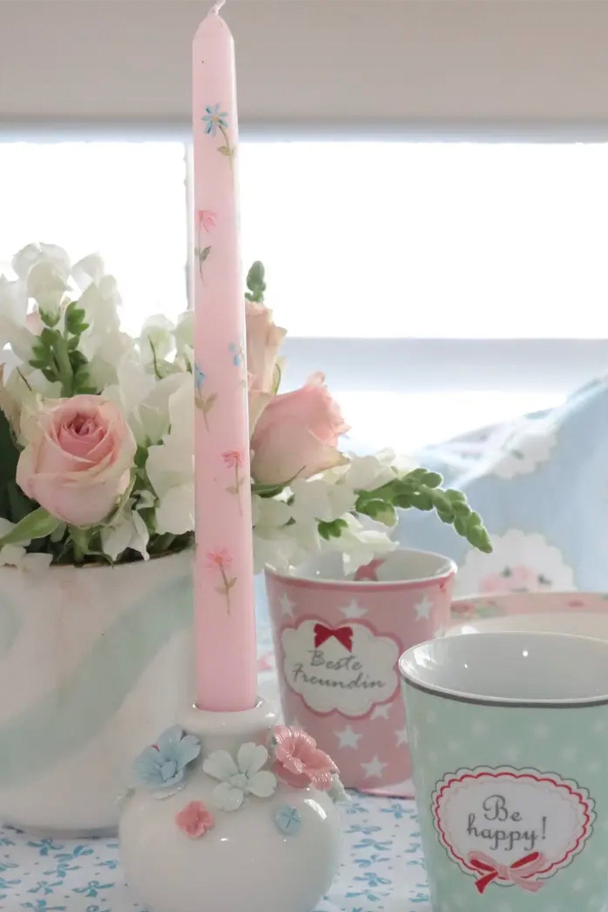Pink Spring Hand Painted Candle