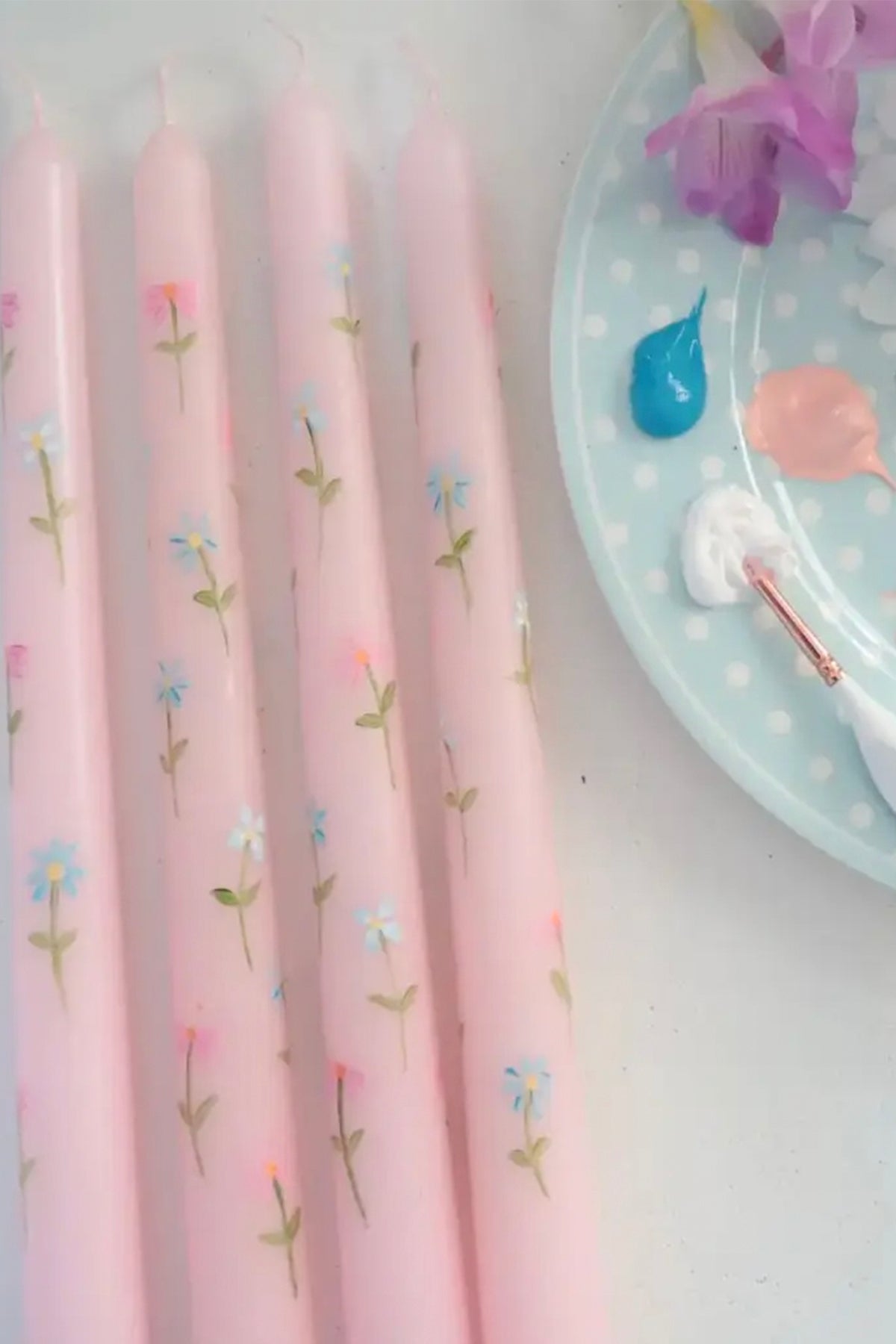 Pink Spring Hand Painted Candle