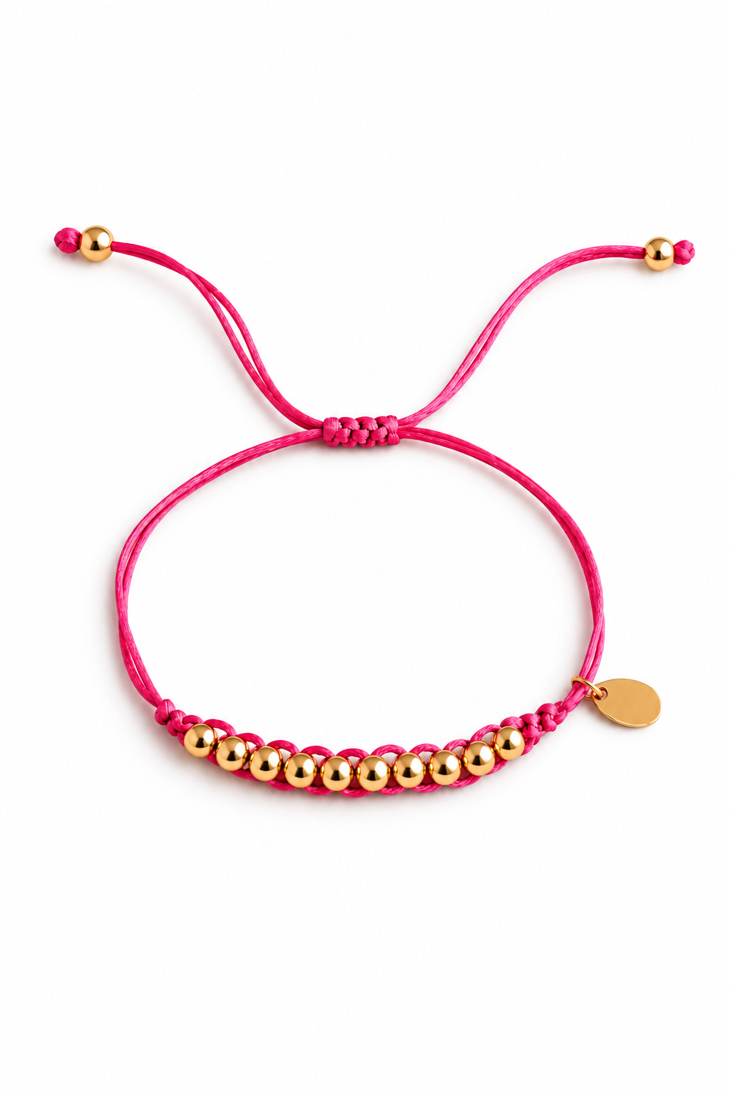 Satin Cord Bracelet Gold Beads Pink