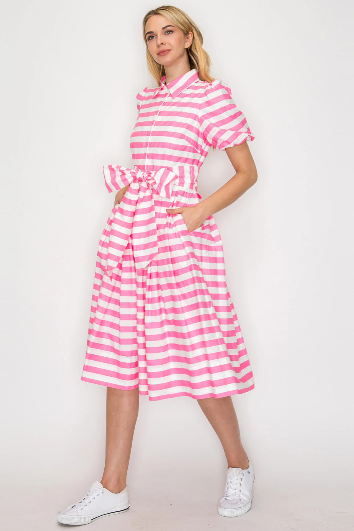 Pretty in Pink Stripe Shirt Midi Dress