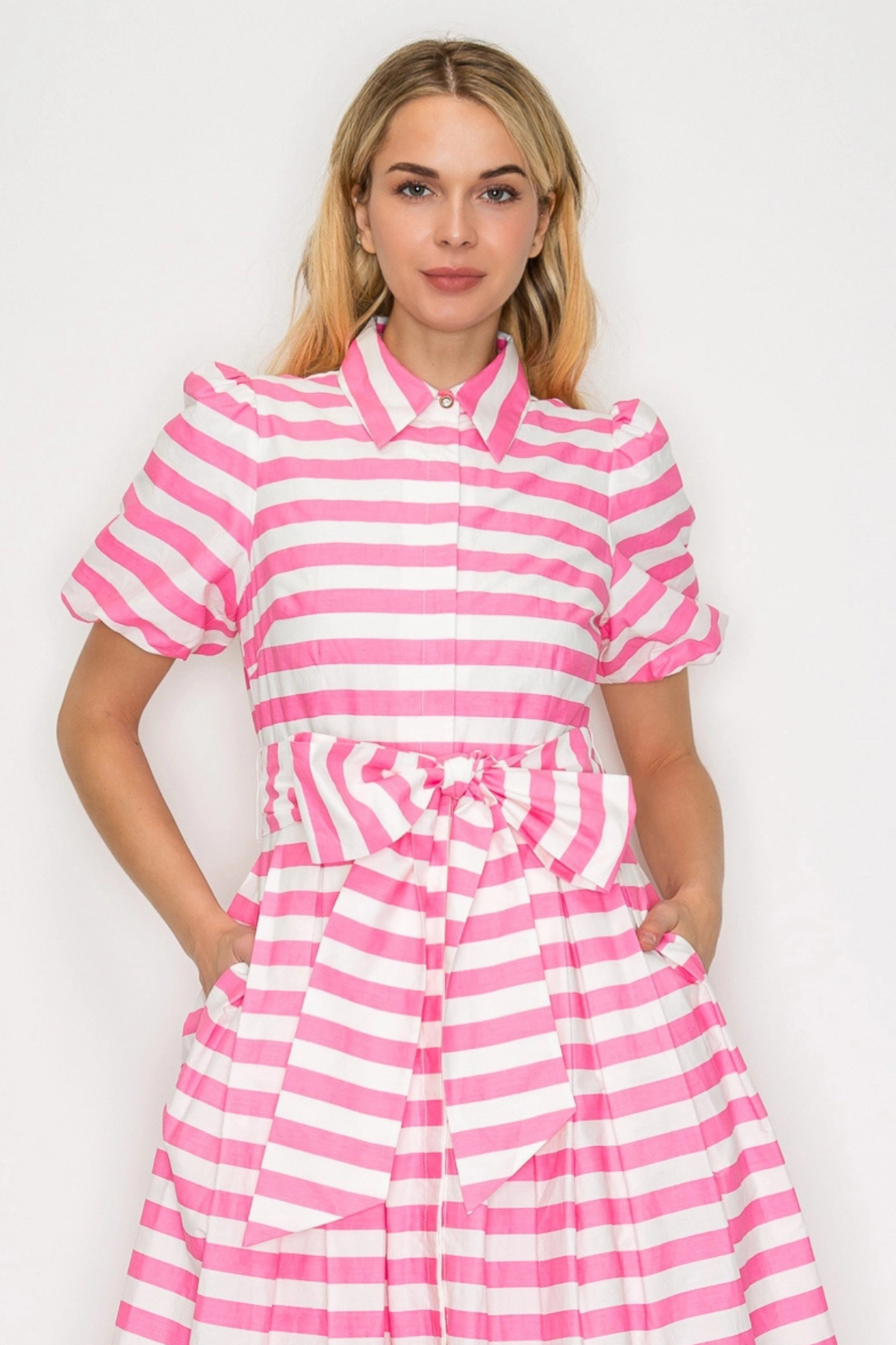 Pretty in Pink Stripe Shirt Midi Dress