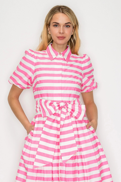 Pretty in Pink Stripe Shirt Midi Dress