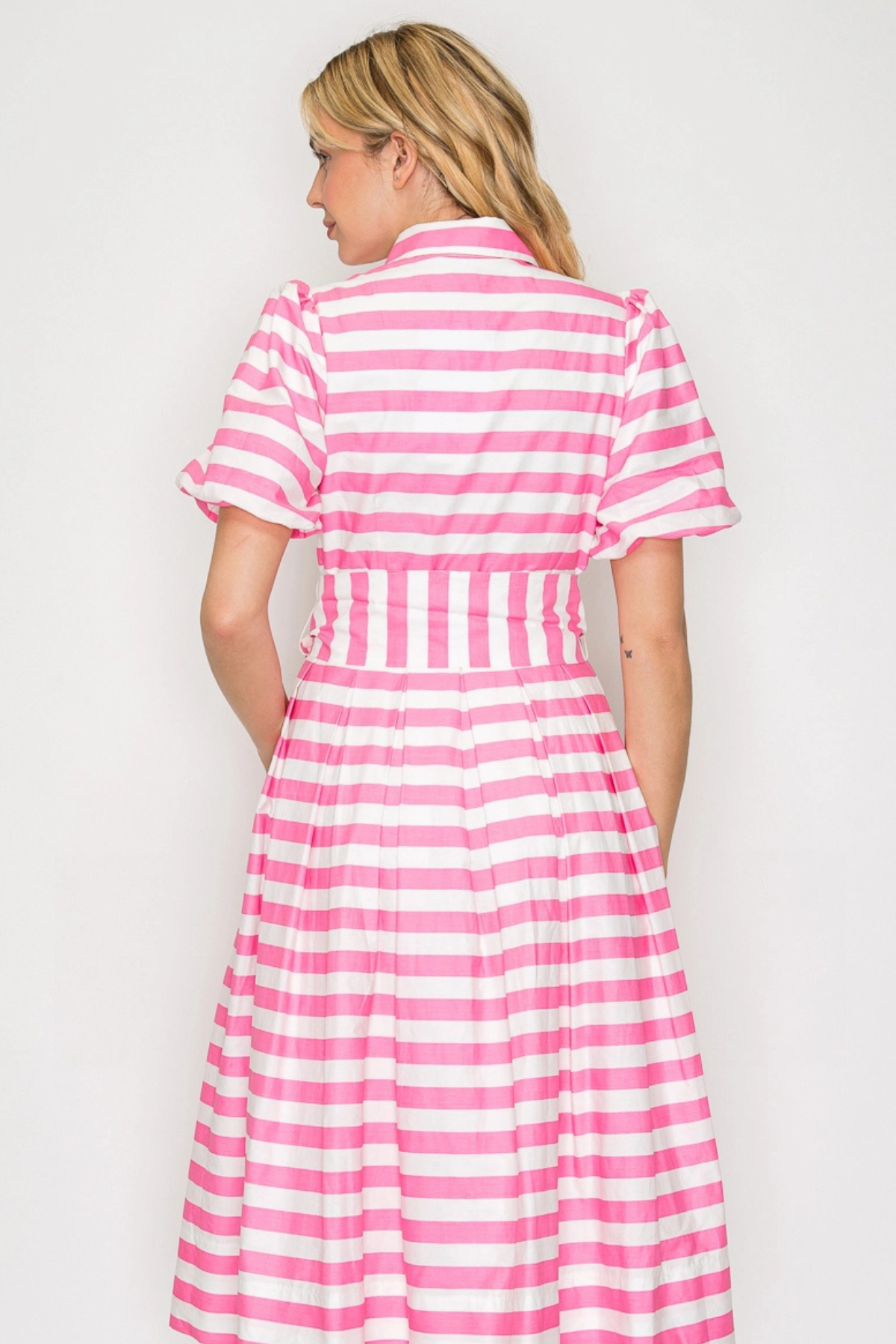 Pretty in Pink Stripe Shirt Midi Dress