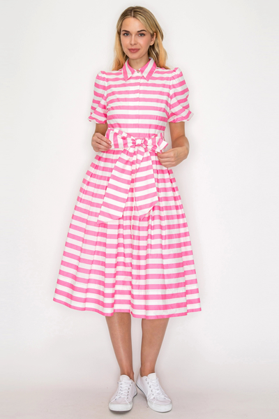 Pretty in Pink Stripe Shirt Midi Dress