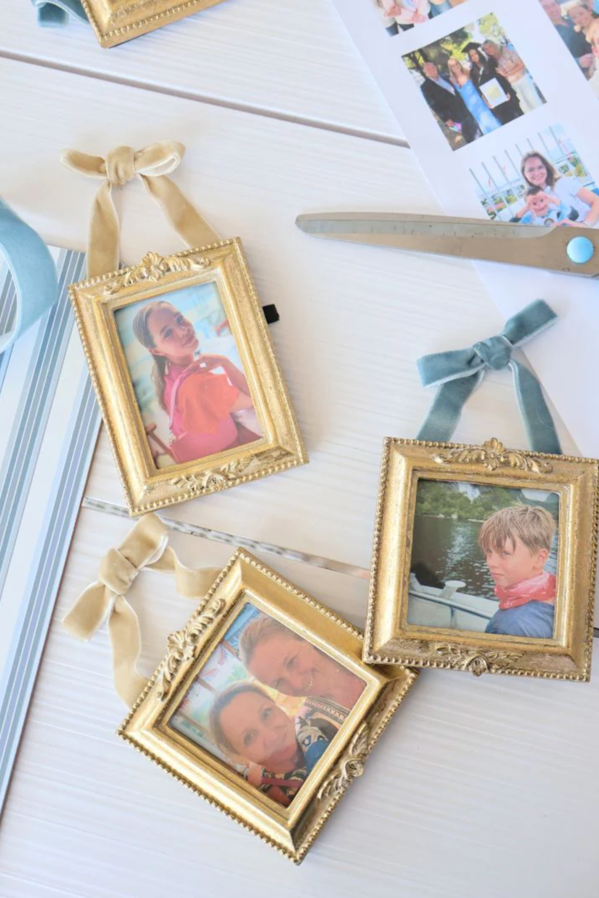 Rectangle Hanging Photo Frame Blue Ribbon