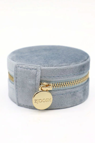 Round Velvet Jewellery Case Blue