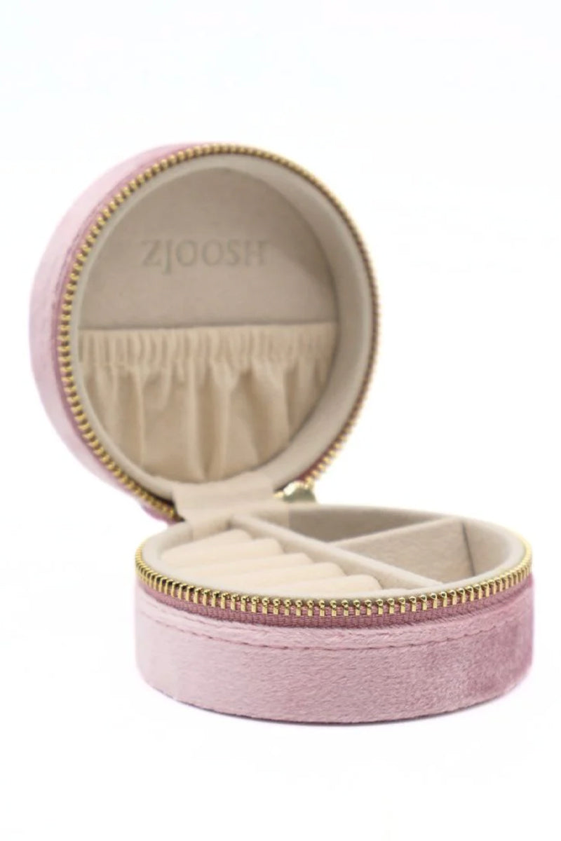 Round Velvet Jewellery Case Pink