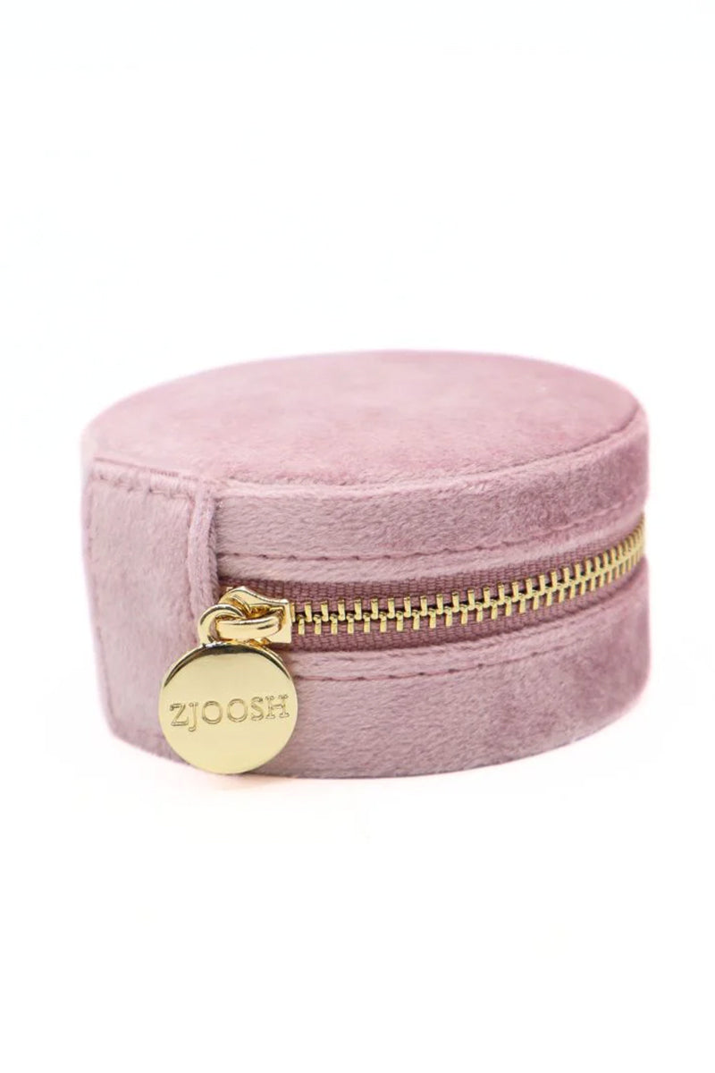 Round Velvet Jewellery Case Pink