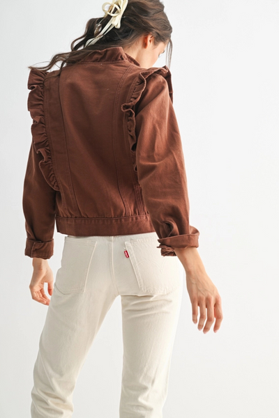Ruffle Denim Jacket Mocha