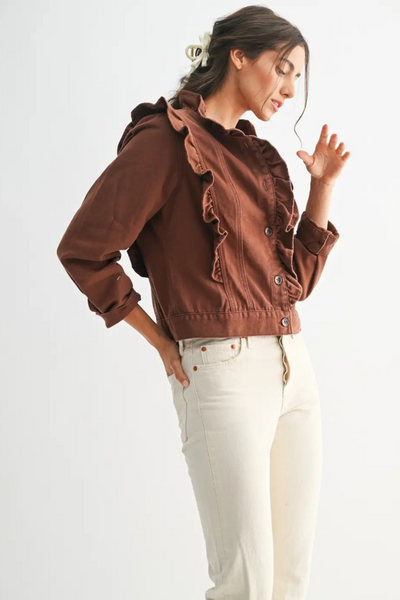 Ruffle Denim Jacket Mocha