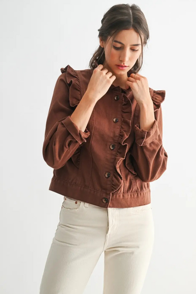 Ruffle Denim Jacket Mocha