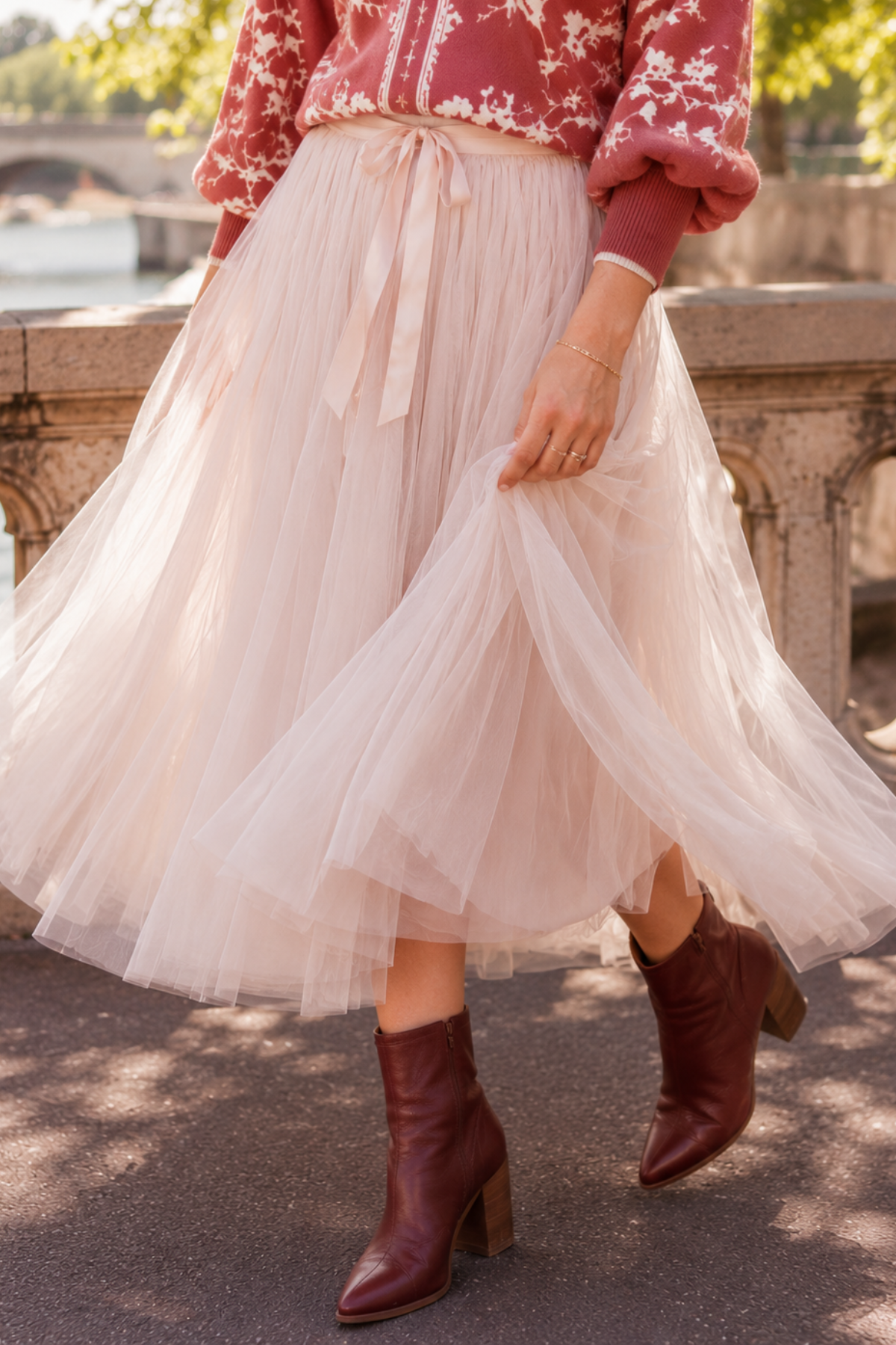 Satin Ribbon Tulle Skirt Champagne