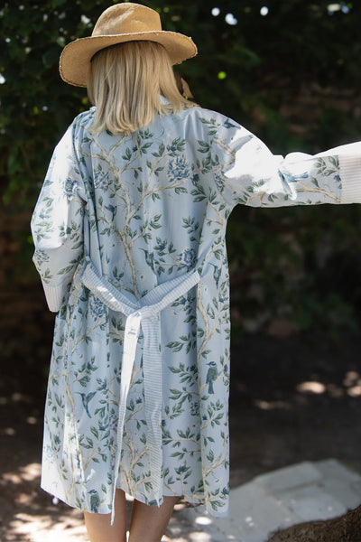 Shirley Chinoiserie Cotton Robe Blue