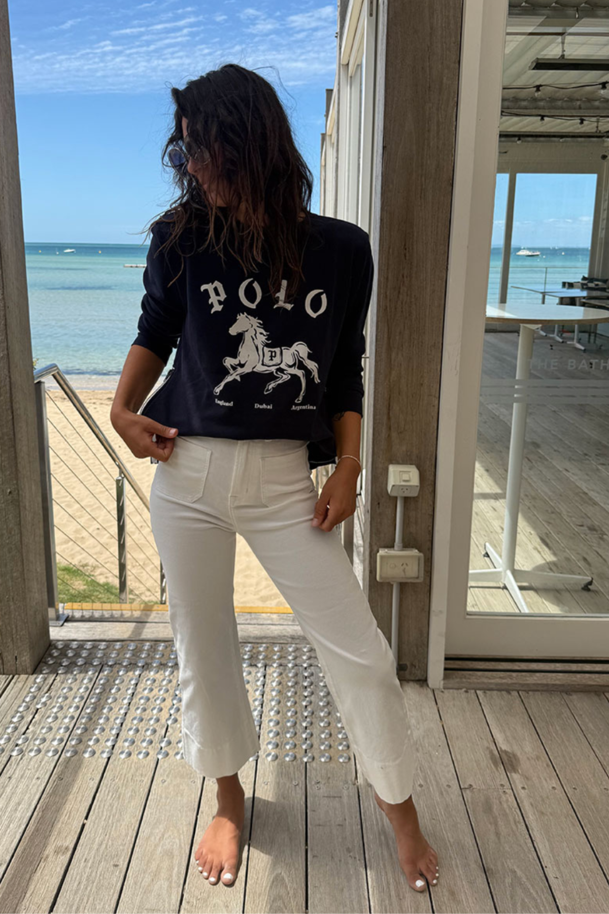 Polo Sweater Navy & White