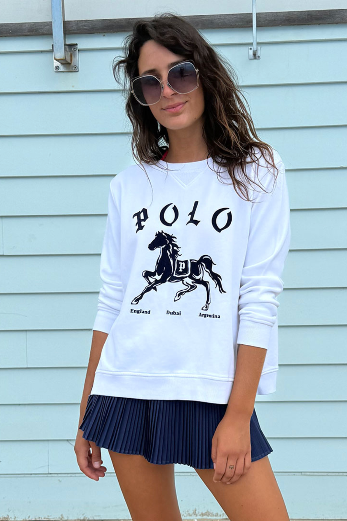 Polo Sweater White & Navy