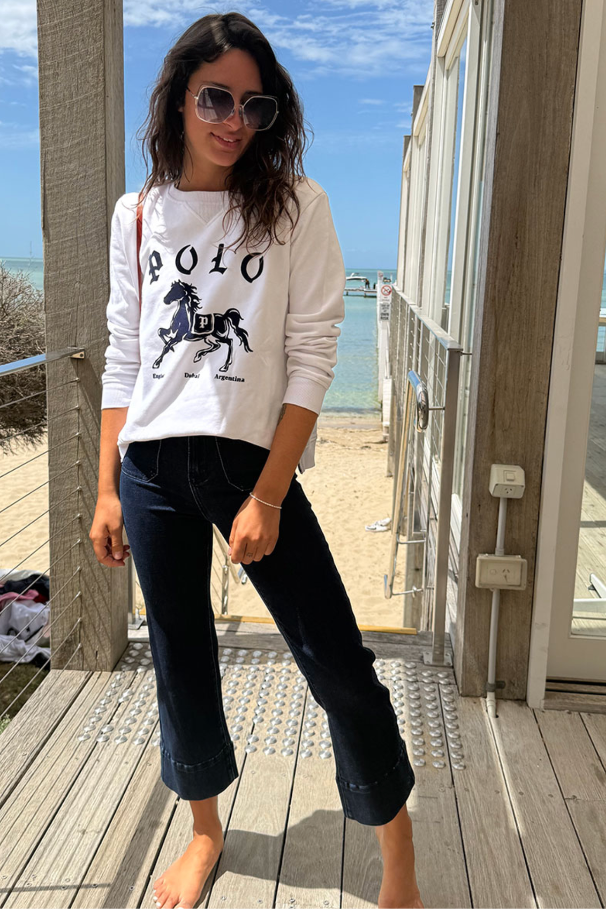 Polo Sweater White & Navy