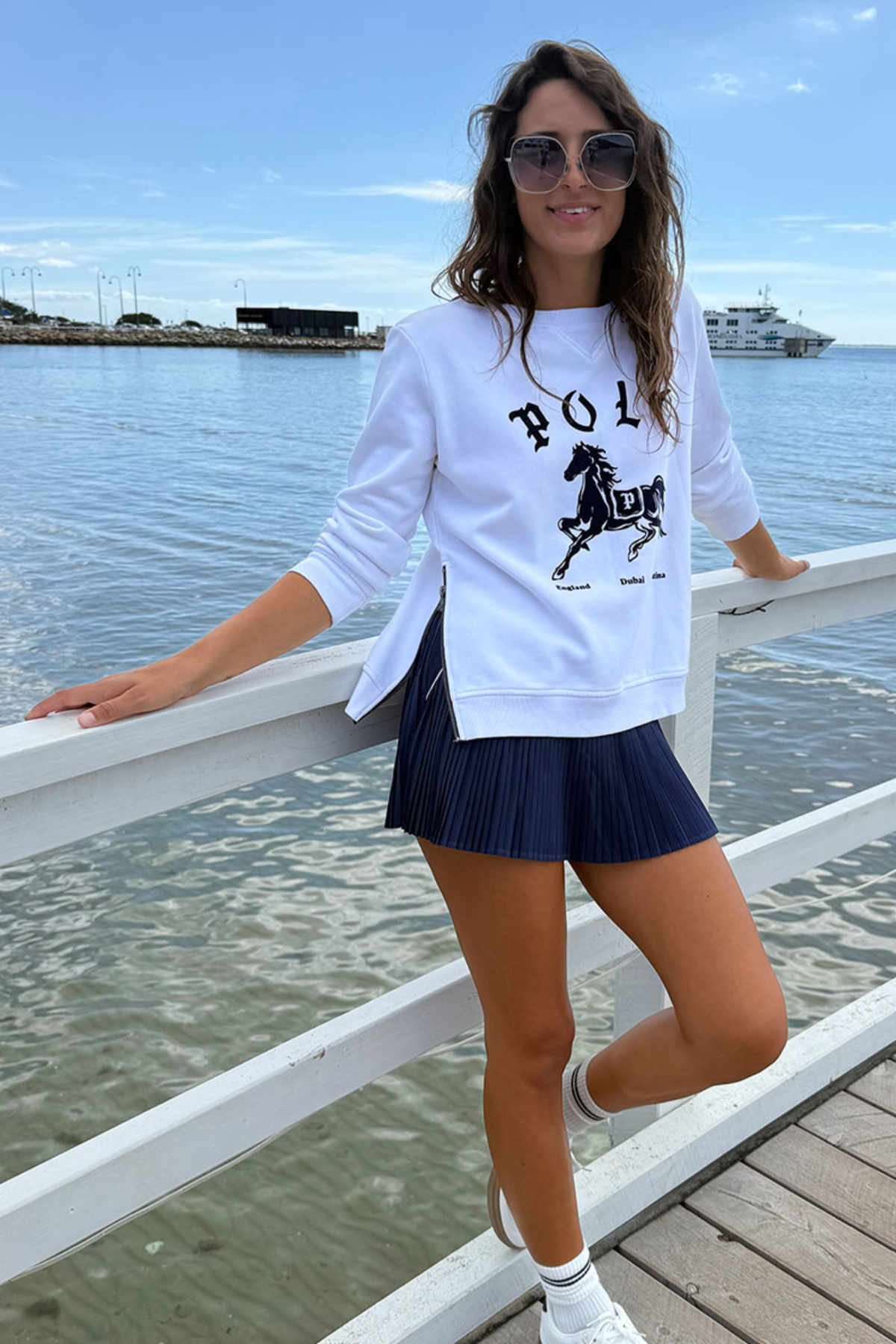 Polo Sweater White & Navy