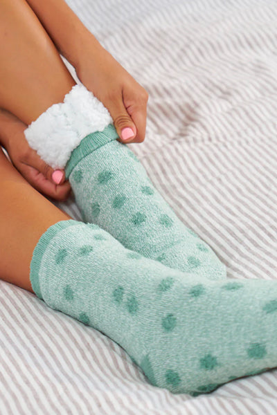 Spotty Bed Socks Dark Sage