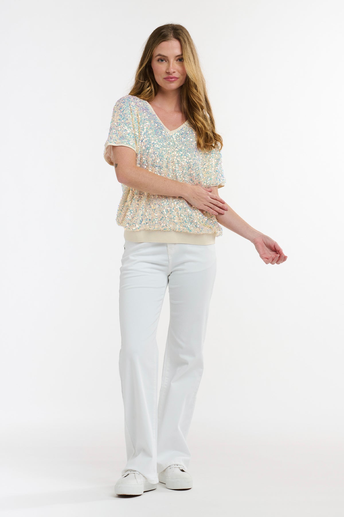 Starlet Sequin Tee Cream