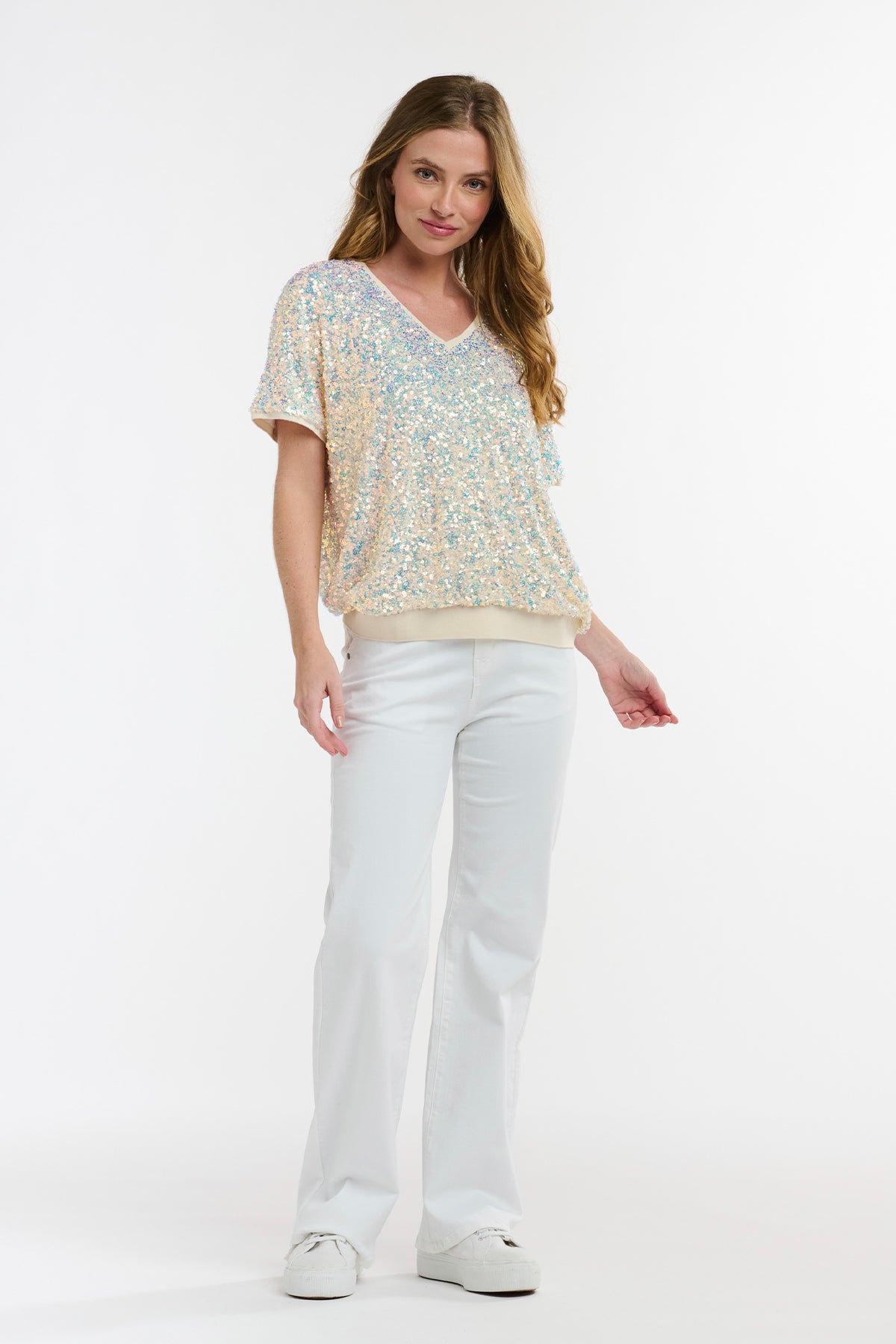 Starlet Sequin Tee Cream