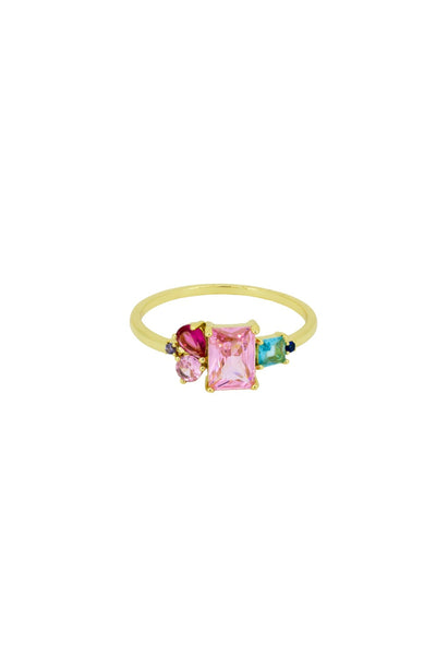 Pink Cluster Crystal Ring