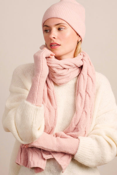 Blush Recycled Cable Knit Fingerless Gloves