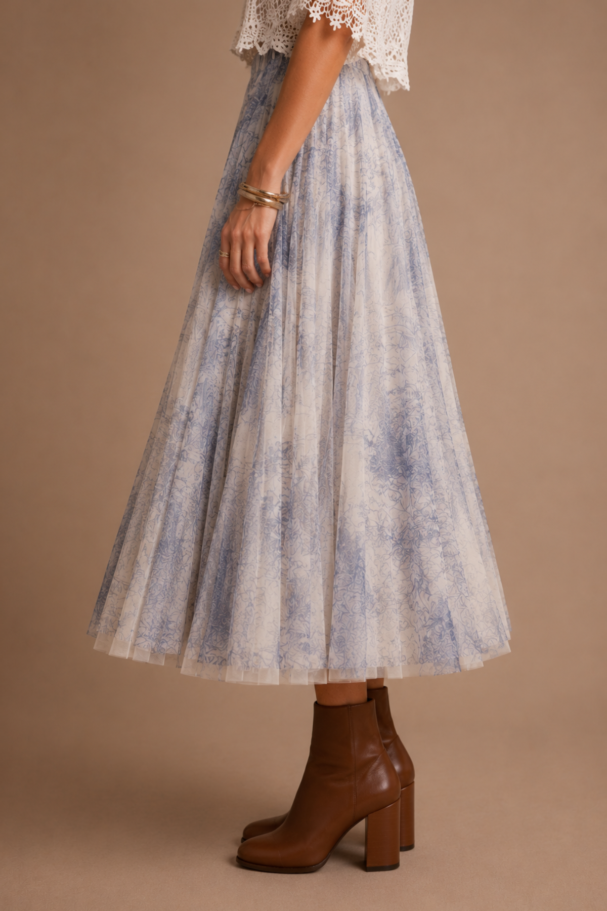 Toile de Jouy Tulle Skirt Sky Blue