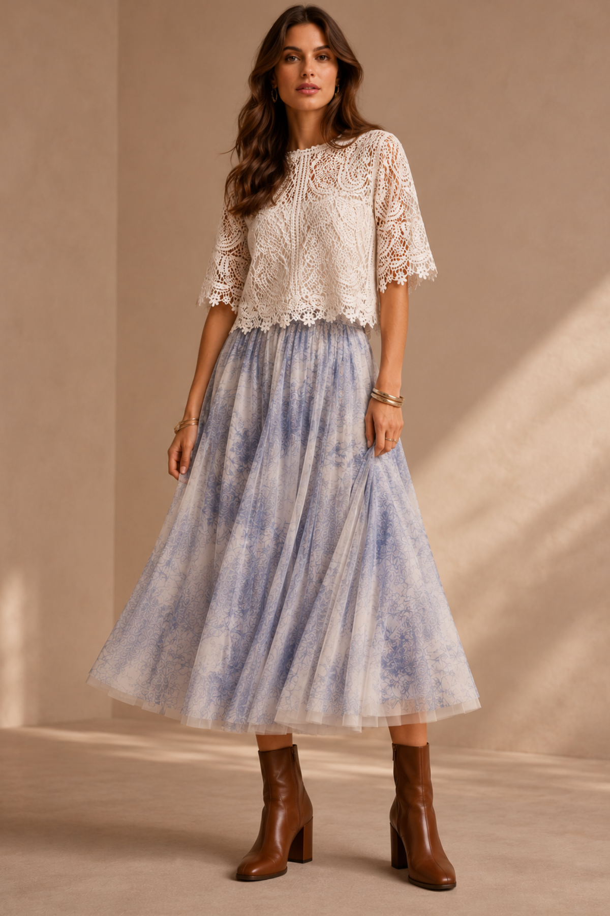Toile de Jouy Tulle Skirt Sky Blue