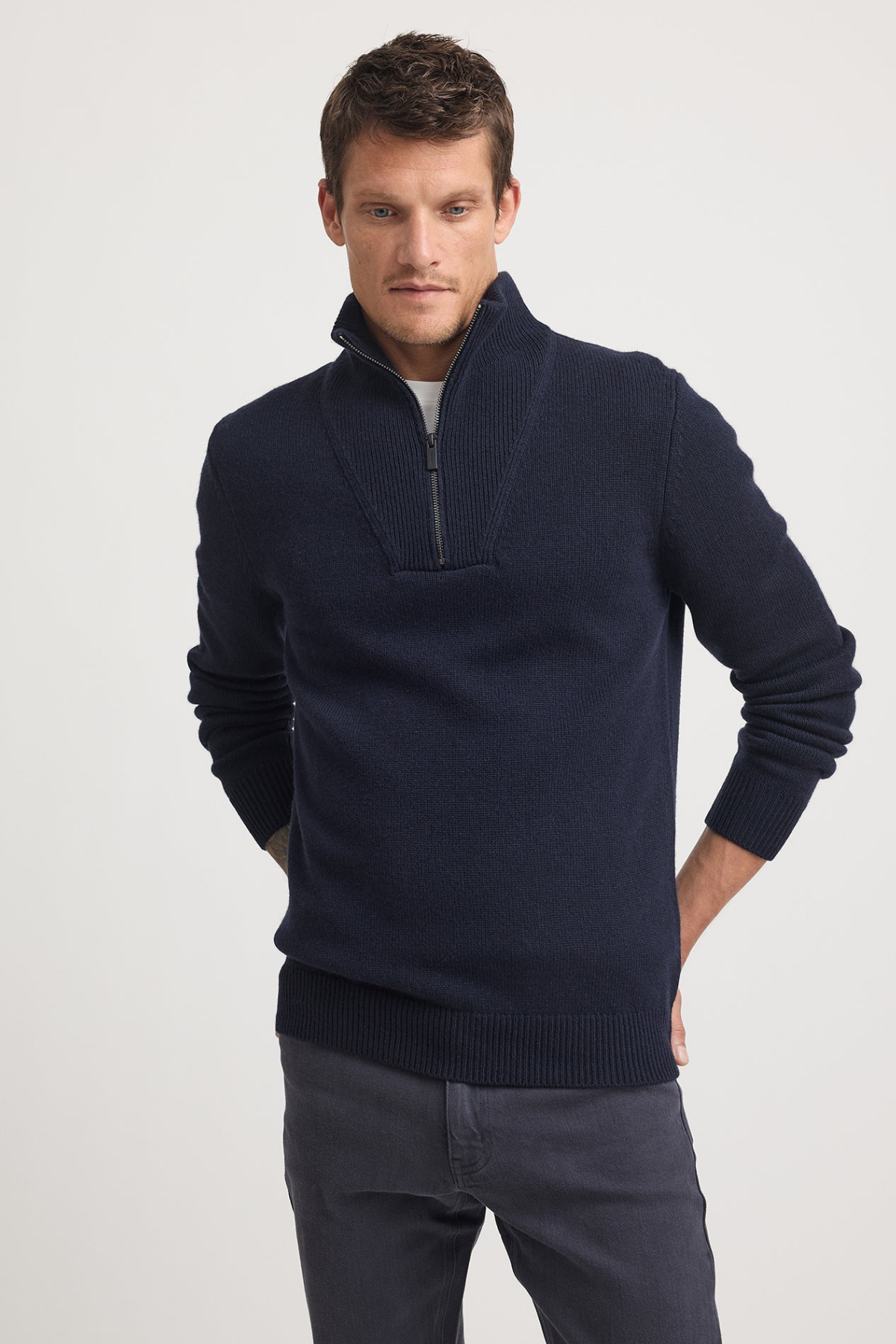 Lambswool Half Zip French Navy