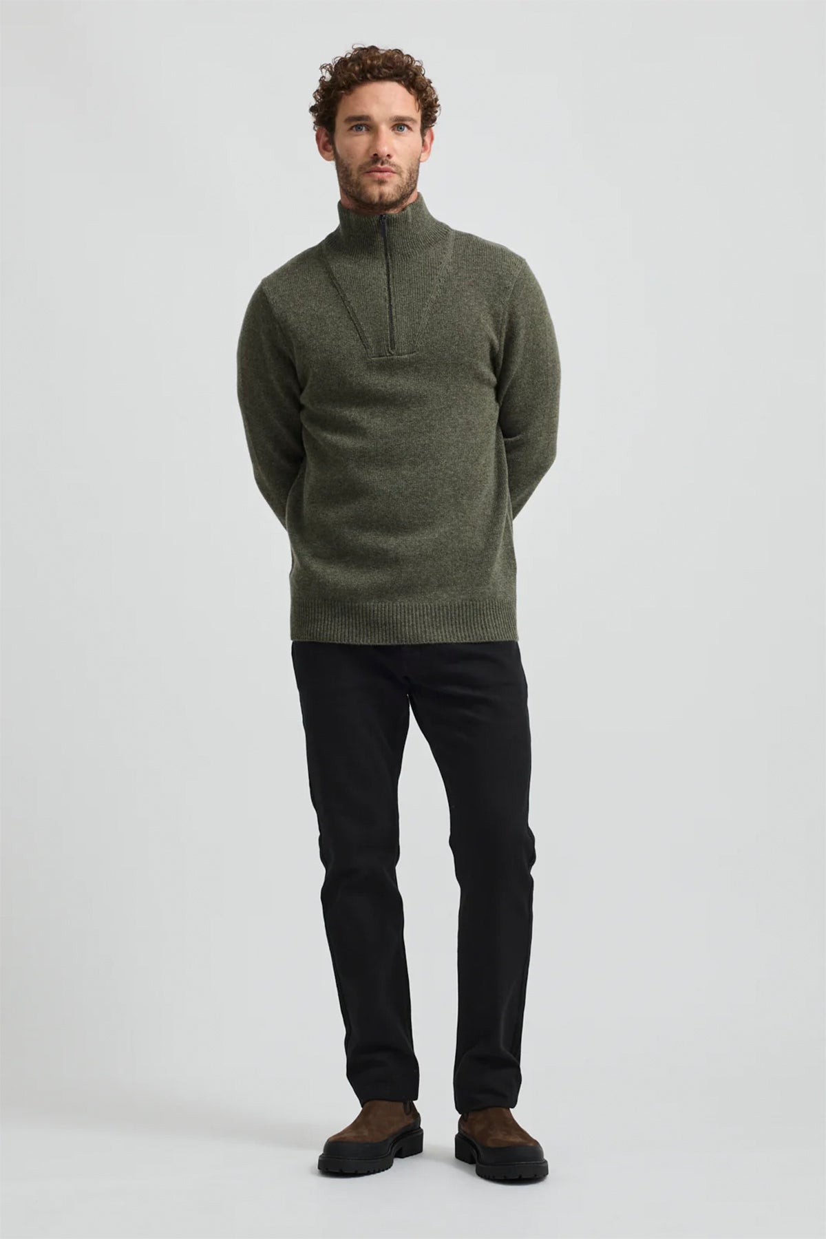 Lambswool Half Zip Jumper Olive