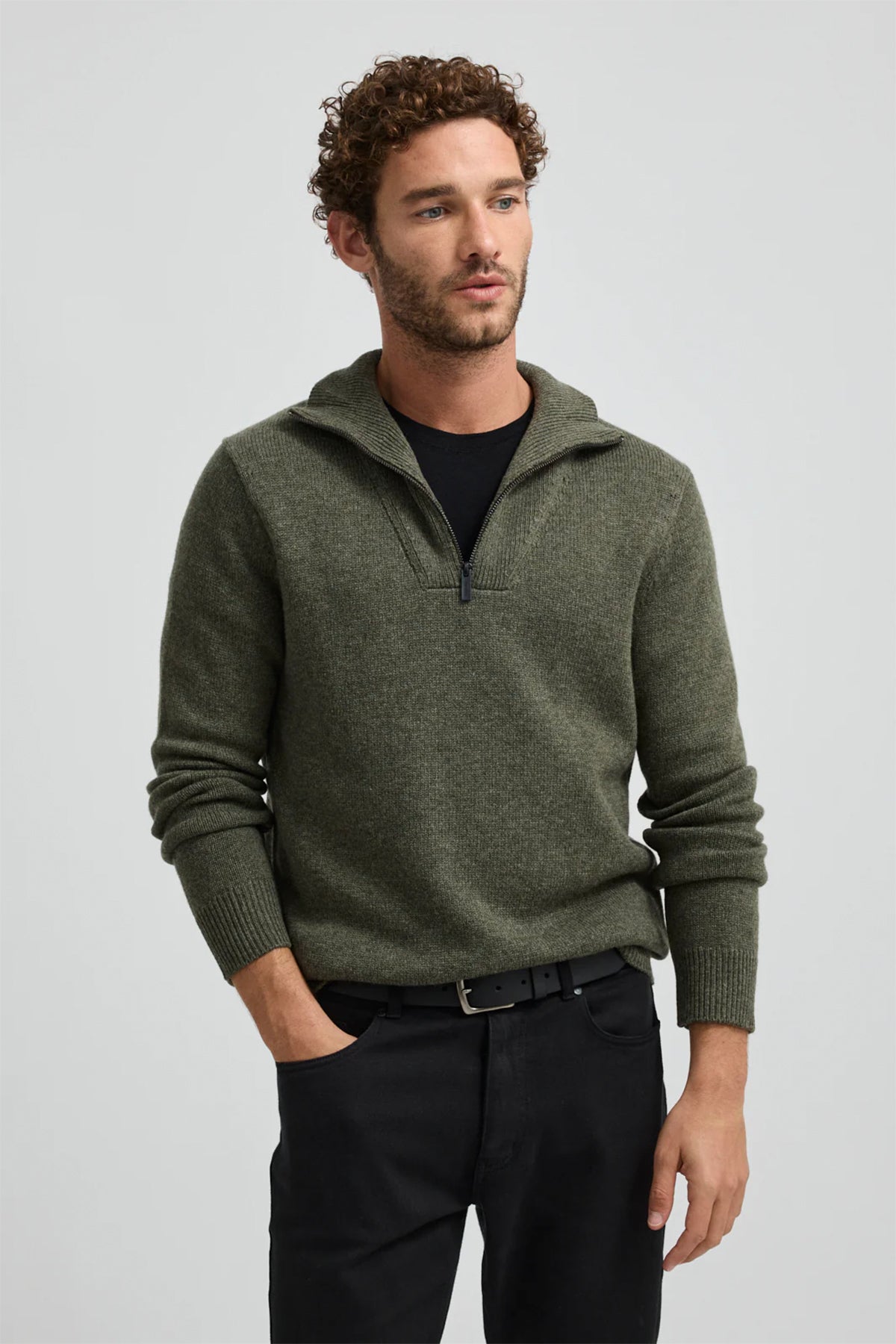 Lambswool Half Zip Jumper Olive