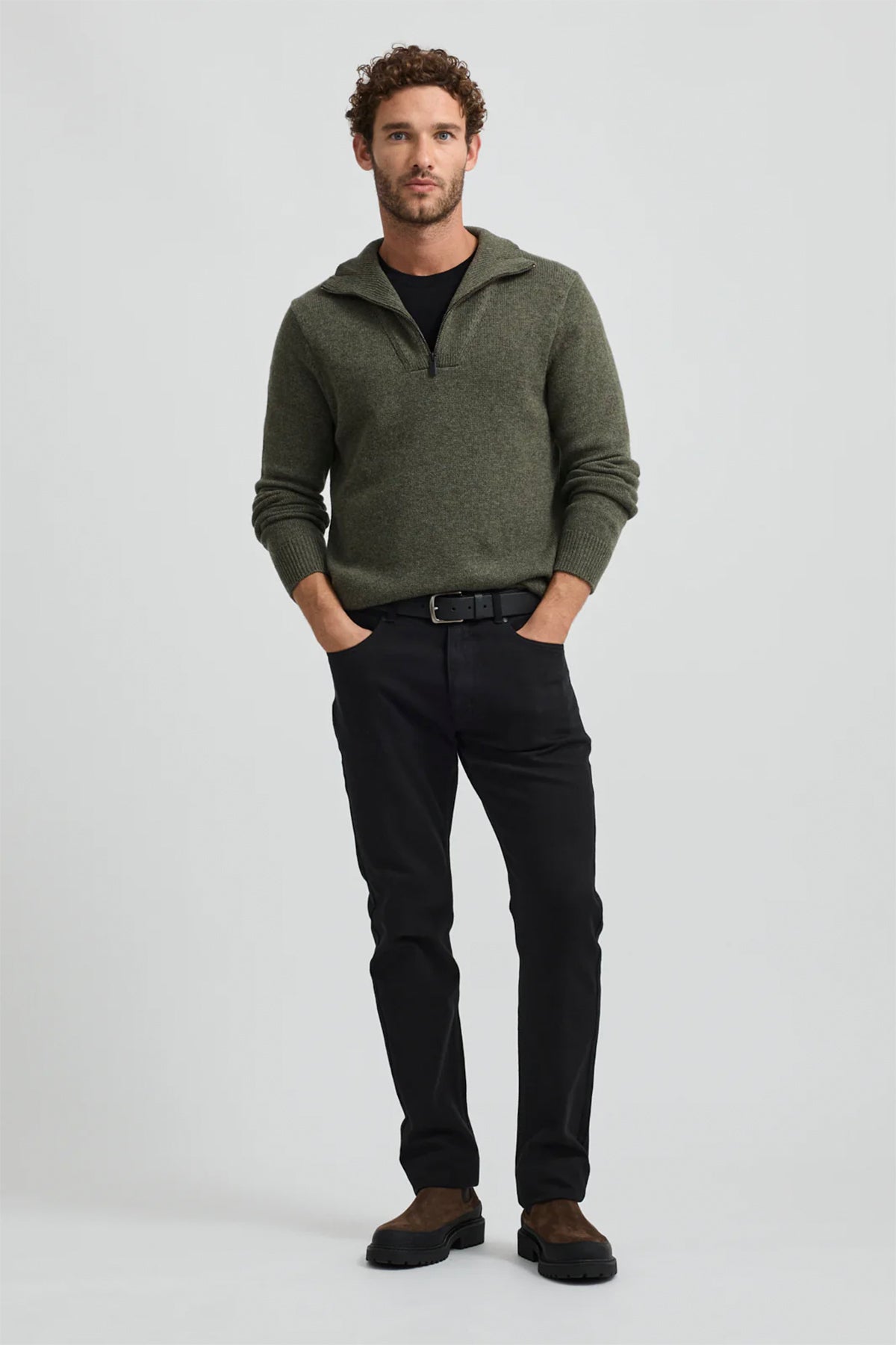 Lambswool Half Zip Jumper Olive