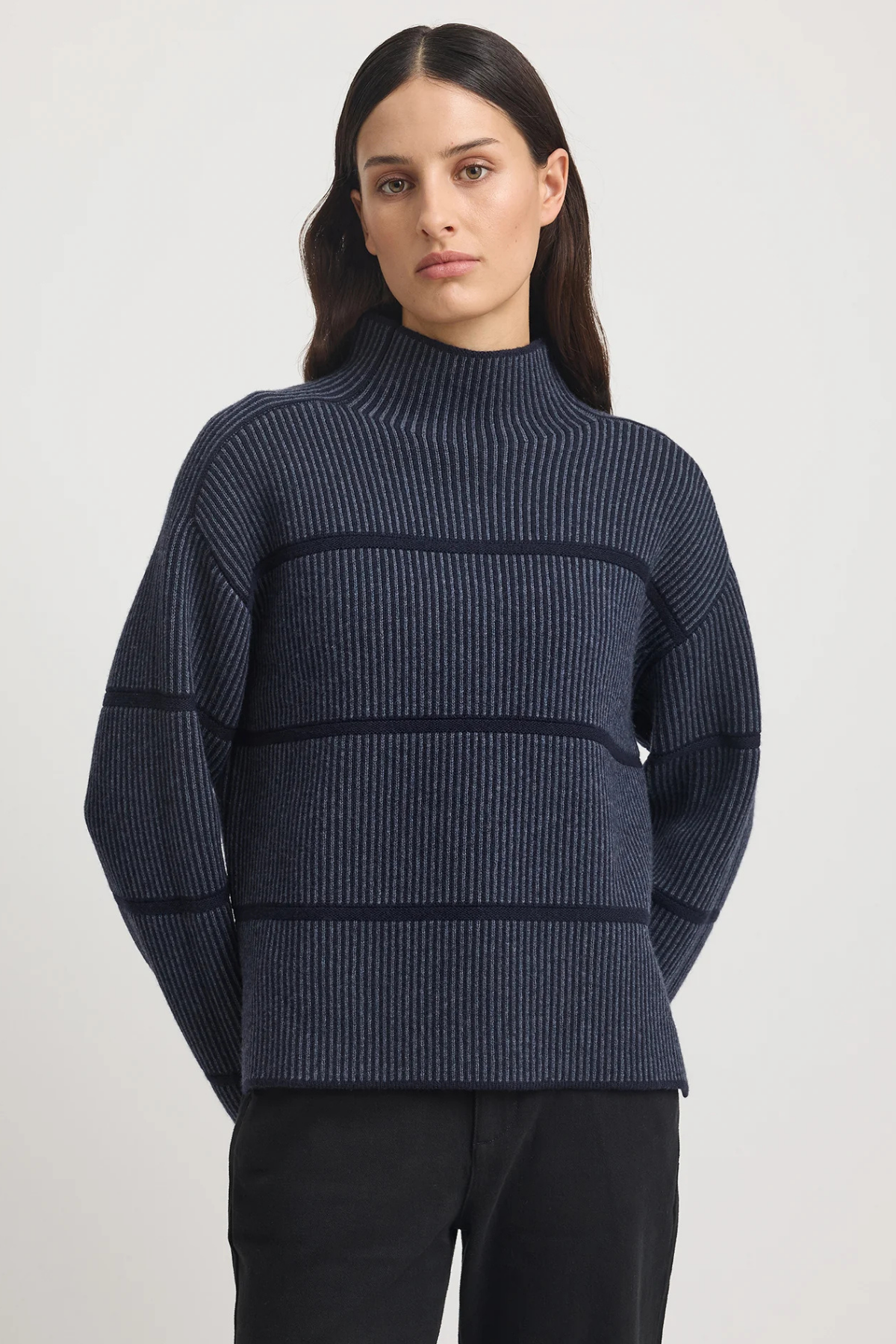 Pin Stripe Funnel Knit Navy