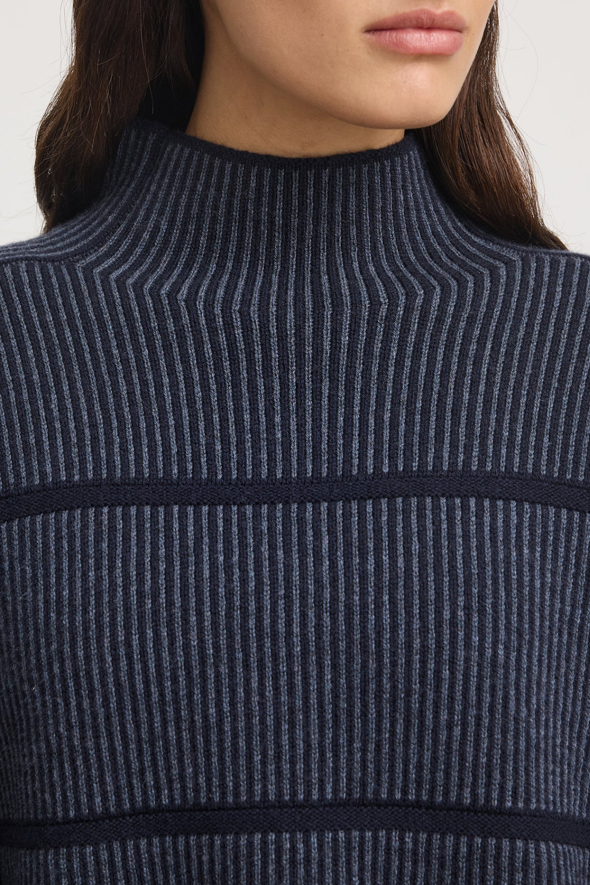 Pin Stripe Funnel Knit Navy