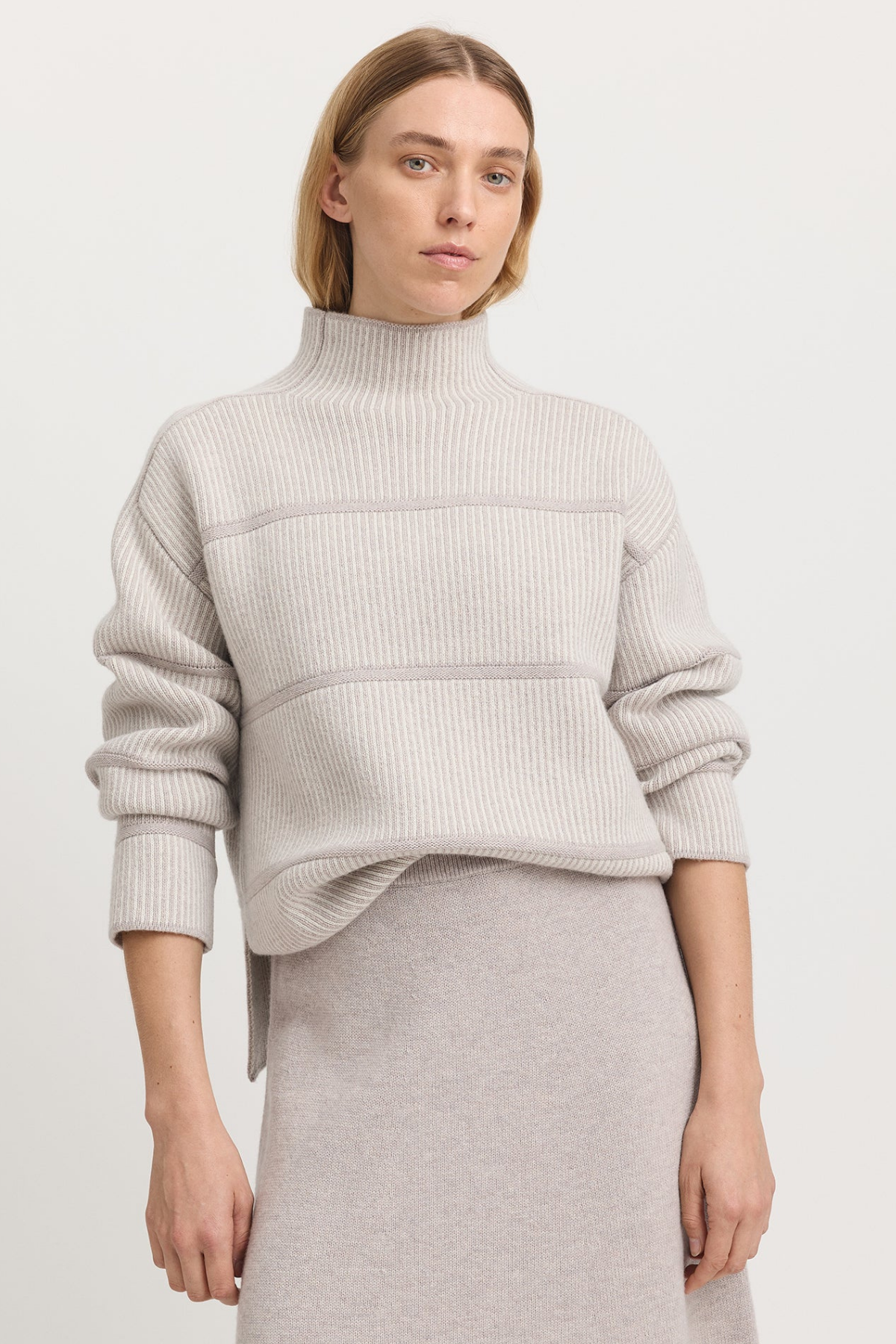 Pin Stripe Funnel Knit Oat