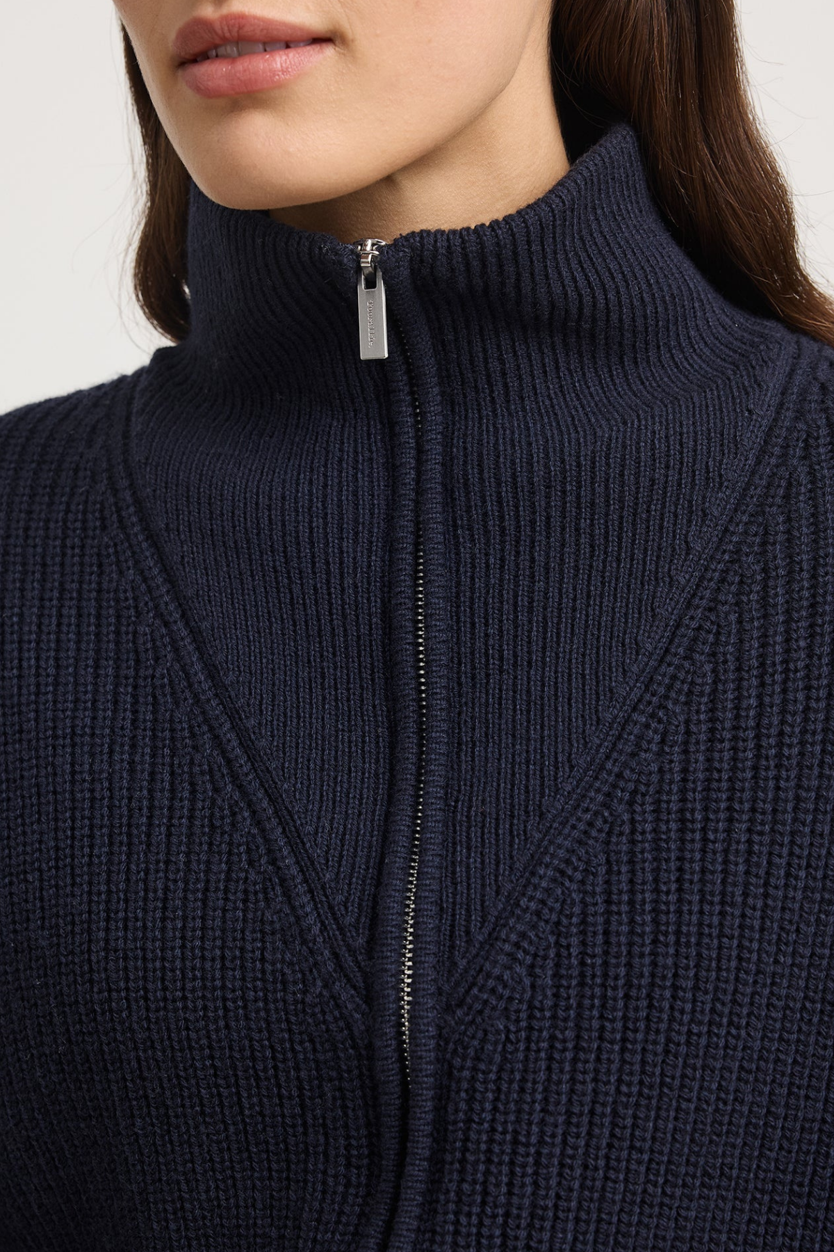 Zip Through Rib Knit French Navy