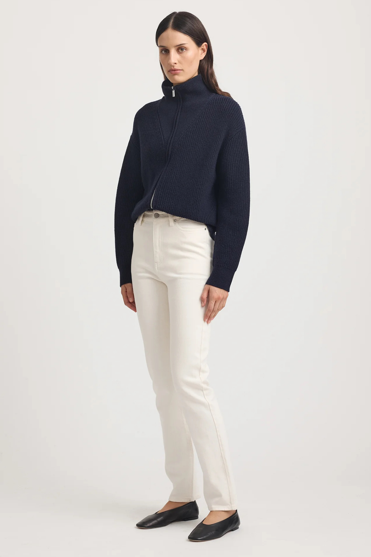 Zip Through Rib Knit French Navy