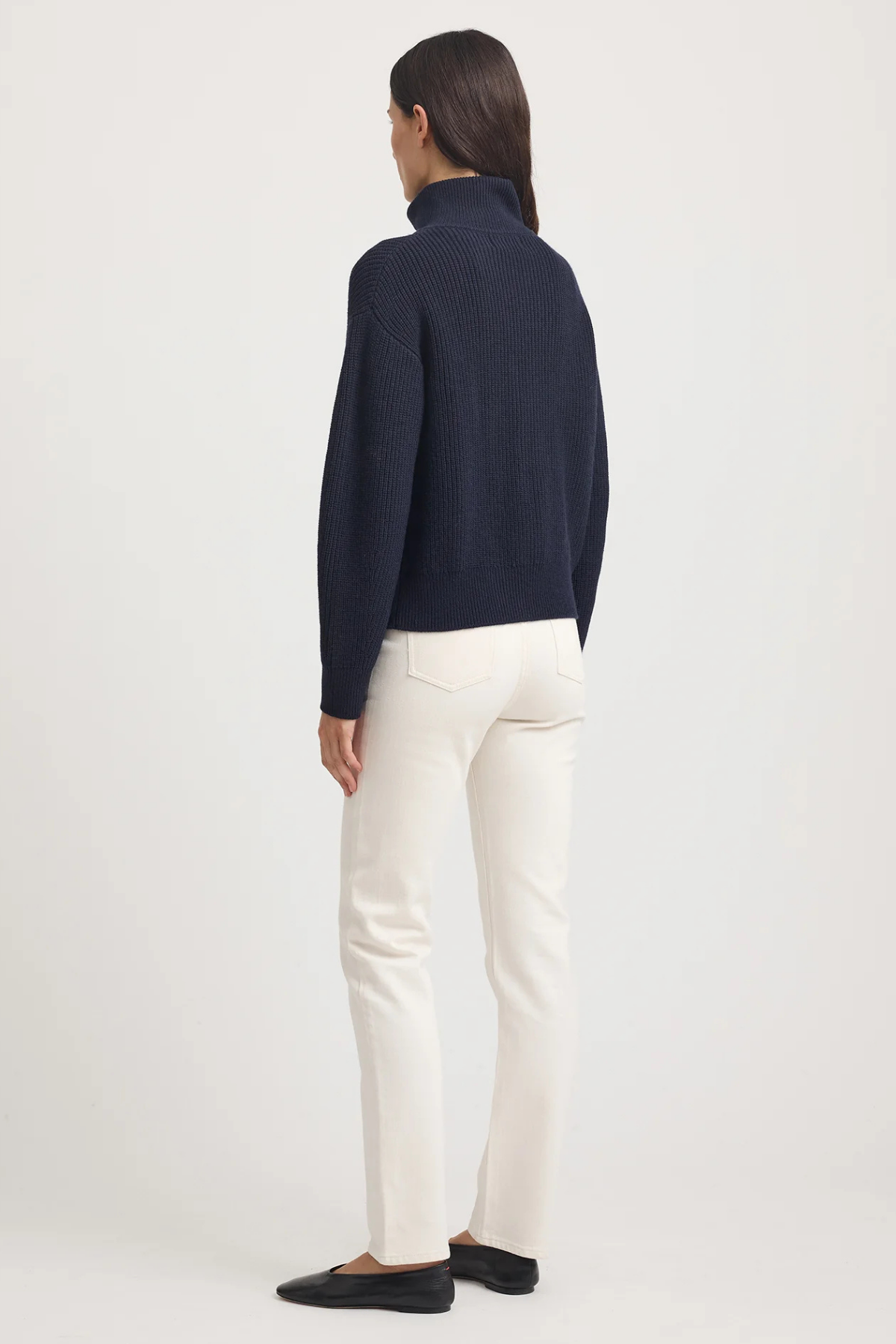 Zip Through Rib Knit French Navy
