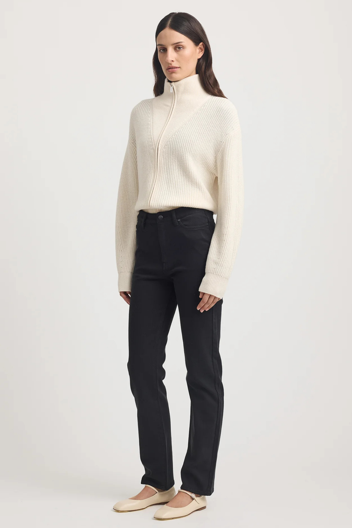 Zip Through Rib Knit Ivory